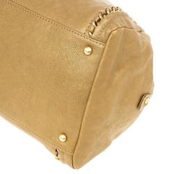 Pre Owned Chanel Luxe Ligne Beige Leather Chain Trim Large Bowler Boston Duffle Bag