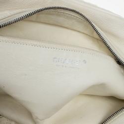 Pre Owned Chanel White Leather Chain Trim Luxe Ligne Bowler Boston Duffle Bag