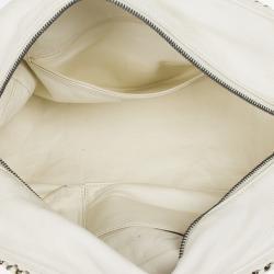 Pre Owned Chanel White Leather Chain Trim Luxe Ligne Bowler Boston Duffle Bag