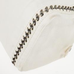 Pre Owned Chanel White Leather Chain Trim Luxe Ligne Bowler Boston Duffle Bag