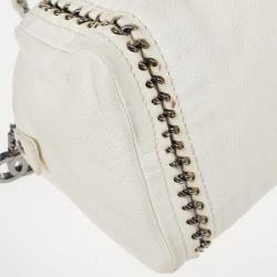 Pre Owned Chanel White Leather Chain Trim Luxe Ligne Bowler Boston Duffle Bag