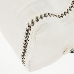 Pre Owned Chanel White Leather Chain Trim Luxe Ligne Bowler Boston Duffle Bag