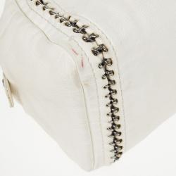Pre Owned Chanel White Leather Chain Trim Luxe Ligne Bowler Boston Duffle Bag