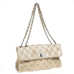 مملوكة مسبقًا Chanel Beige Calfskin Glazed Crackled Studded Mademoiselle Flap bag
