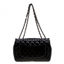 Pre Owned حقيبة شانيل قلاب كلاسيك جامبو جلد لامع مبطنة ذهبية