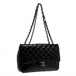 Pre Owned حقيبة شانيل قلاب كلاسيك جامبو جلد لامع مبطنة ذهبية