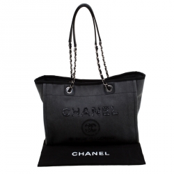 Pre Owned Chanel Grey Fabric Medium Deauville Tote