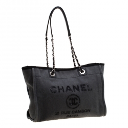 Pre Owned Chanel Grey Fabric Medium Deauville Tote