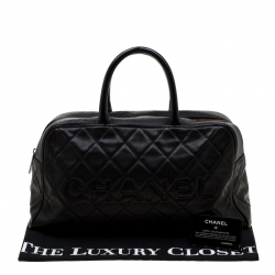 Pre Owned Chanel Black Quilted Leather Enamel Boston Bag