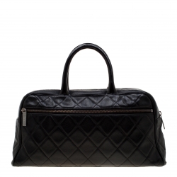 Pre Owned Chanel Black Quilted Leather Enamel Boston Bag