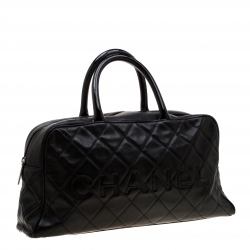 Pre Owned Chanel Black Quilted Leather Enamel Boston Bag