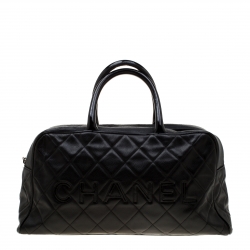 Pre Owned Chanel Black Quilted Leather Enamel Boston Bag