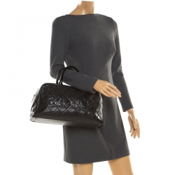 Pre Owned Chanel Black Quilted Leather Enamel Boston Bag