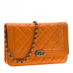 مملوكة مسبقًا Chanel Orange Quilted Leather Boy WOC Bag