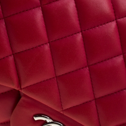 Pre Owned Chanel Red Quilted Leather Jumbo Classic Single Flap Bag