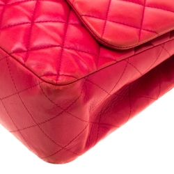 Pre Owned Chanel Red Quilted Leather Jumbo Classic Single Flap Bag