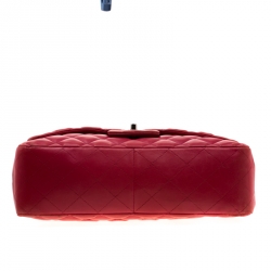 Pre Owned Chanel Red Quilted Leather Jumbo Classic Single Flap Bag