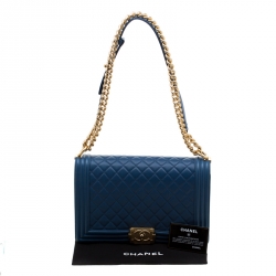 مملوكة مسبقًا Chanel Blue Quilted Leather Boy Flap Bag