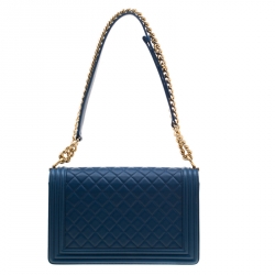 مملوكة مسبقًا Chanel Blue Quilted Leather Boy Flap Bag