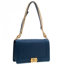مملوكة مسبقًا Chanel Blue Quilted Leather Boy Flap Bag
