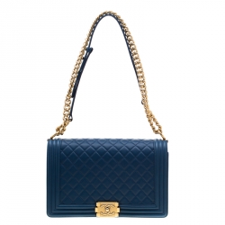 مملوكة مسبقًا Chanel Blue Quilted Leather Boy Flap Bag