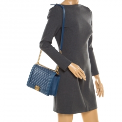 مملوكة مسبقًا Chanel Blue Quilted Leather Boy Flap Bag