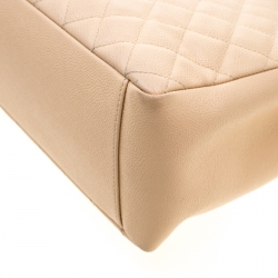 Pre Owned Chanel Beige Quilted Caviar Leather Grand Shopping Tote