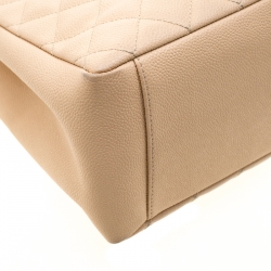 Pre Owned Chanel Beige Quilted Caviar Leather Grand Shopping Tote