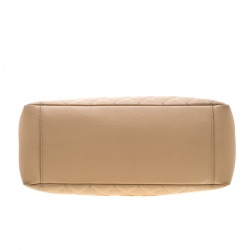 Pre Owned Chanel Beige Quilted Caviar Leather Grand Shopping Tote