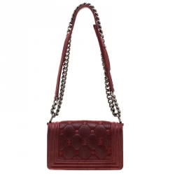 Pre Owned Chanel Red Leather Small Boy Flap Bag