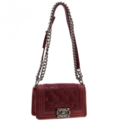 Pre Owned Chanel Red Leather Small Boy Flap Bag