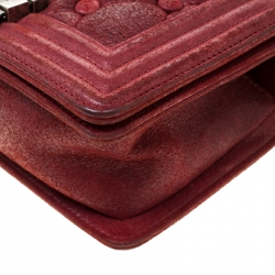 Pre Owned Chanel Red Leather Small Boy Flap Bag