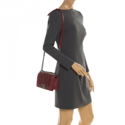 Pre Owned Chanel Red Leather Small Boy Flap Bag