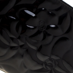 Pre Owned حقيبة يد صغيرة شانيل جلد لامع نقش كاميليا سوداء