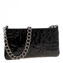 Pre Owned حقيبة يد صغيرة شانيل جلد لامع نقش كاميليا سوداء