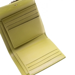 Chanel Yellow Green Quilted Patent Leather Boy Compact Wallet