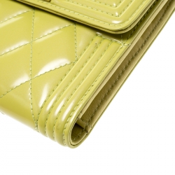 Chanel Yellow Green Quilted Patent Leather Boy Compact Wallet