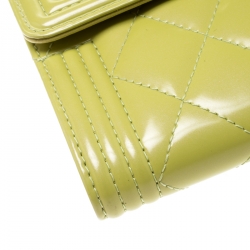 Chanel Yellow Green Quilted Patent Leather Boy Compact Wallet