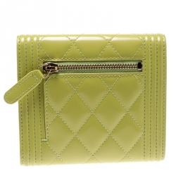 Chanel Yellow Green Quilted Patent Leather Boy Compact Wallet