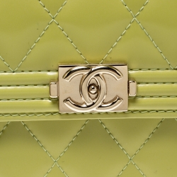 Chanel Yellow Green Quilted Patent Leather Boy Compact Wallet