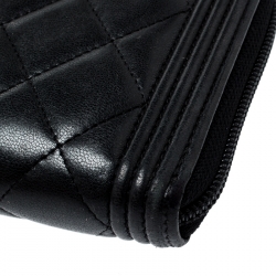 Chanel Black Quilted Leather Boy Zip Around Wallet