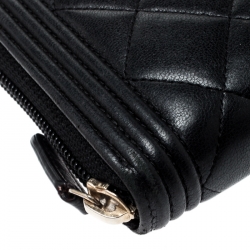 Chanel Black Quilted Leather Boy Zip Around Wallet