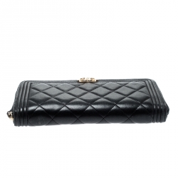 Chanel Black Quilted Leather Boy Zip Around Wallet