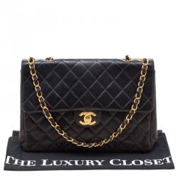 Pre Owned Chanel Black Leather Jumbo Classic Single Flap Bag
