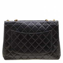 Pre Owned Chanel Black Leather Jumbo Classic Single Flap Bag