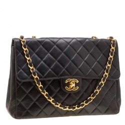 Pre Owned Chanel Black Leather Jumbo Classic Single Flap Bag