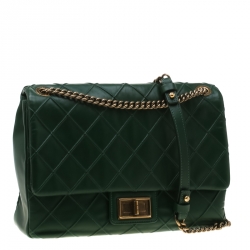 مملوكة مسبقًا حقيبة شانيل قلاب كوزموز متوسطة جلد مبطنة خضراء