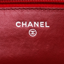 Chanel Red Quilted Leather Wallet On Chain