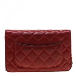 Chanel Red Quilted Leather Wallet On Chain