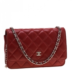 Chanel Red Quilted Leather Wallet On Chain